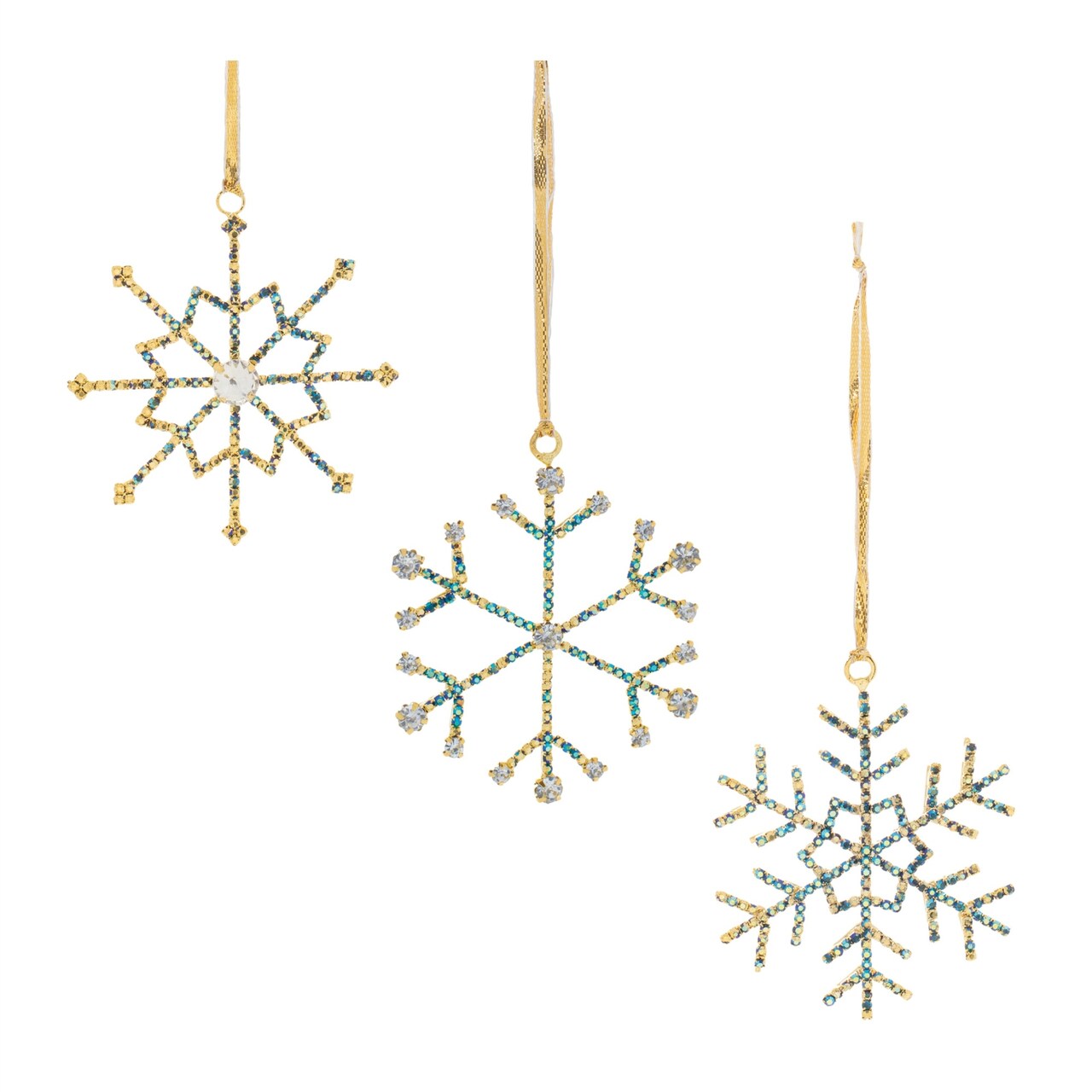 Melrose Jeweled Metal Snowflake Christmas Ornaments - 3.5" - Blue and Gold - 12ct
